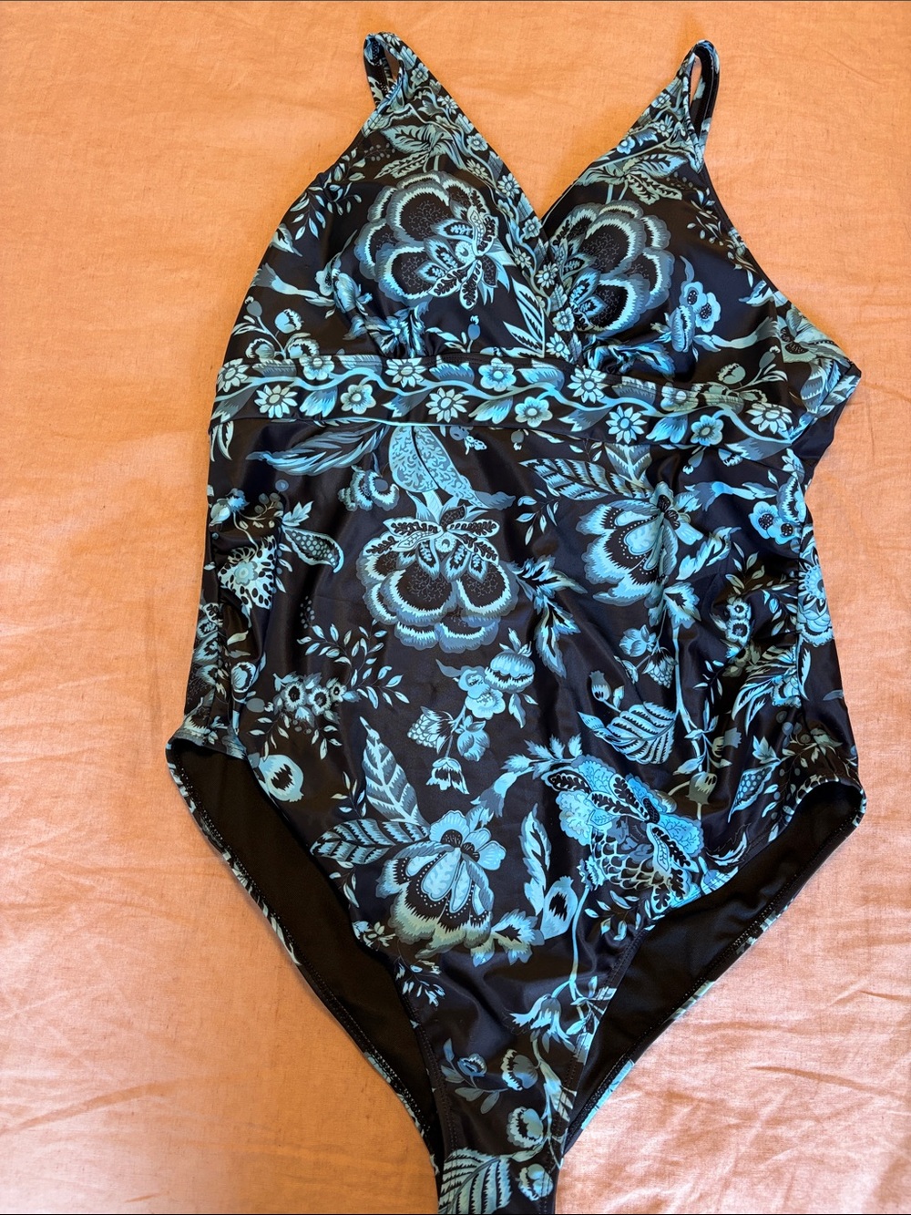 BloomChic Black One-Piece Swimsuit with Teal Floral Print Size 22-24